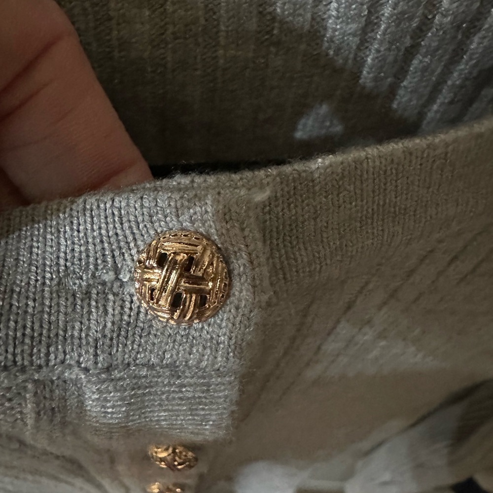 Emerson Lang Y2K Style Gold Button Down Ribbed Knit Cardigan Gray Size Medium - Picture 5 of 7